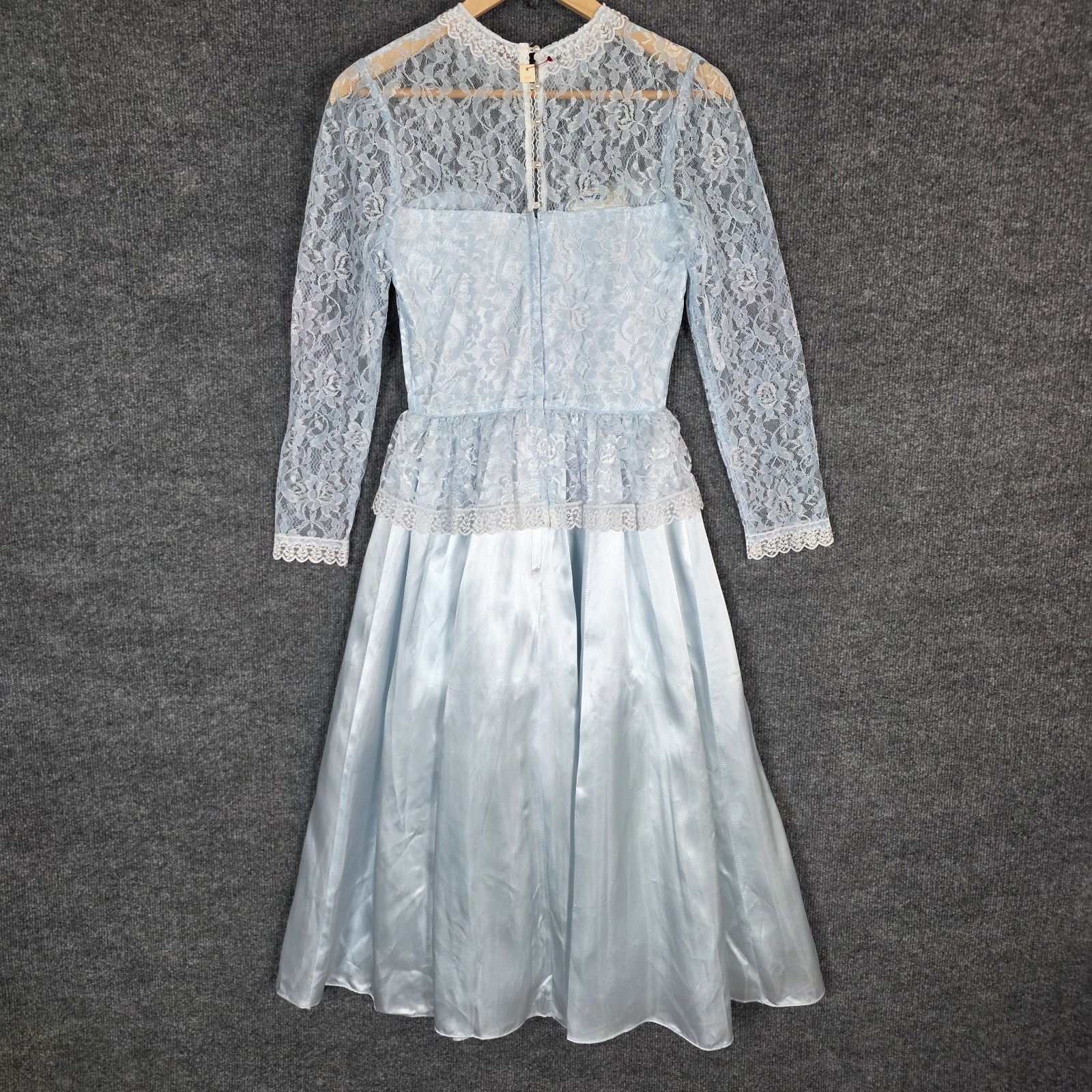 Vintage 80s Gunne Sax Prom Dress SZ 7 Icy Blue Lace Satin Victorian Tulle Skirt