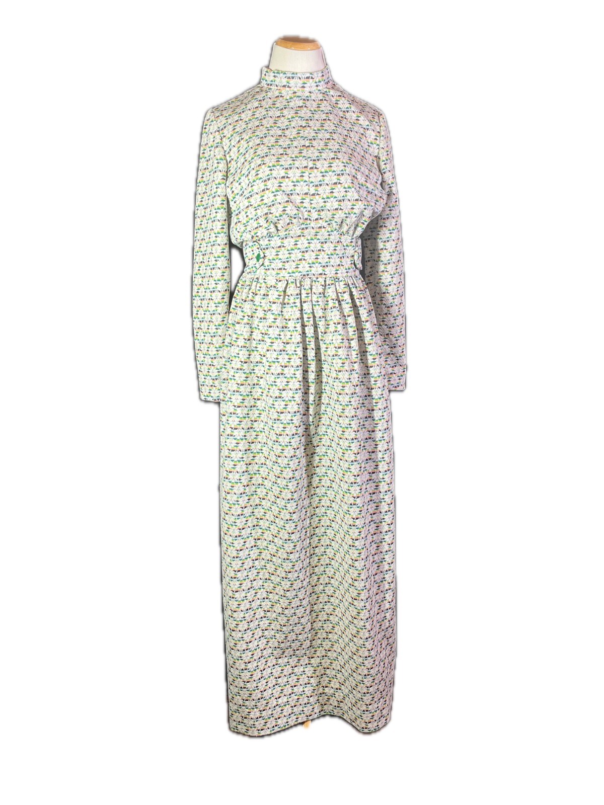 Vintage late 1960s early 1970s Maxi Dress Striped Pattern Metal Zipper