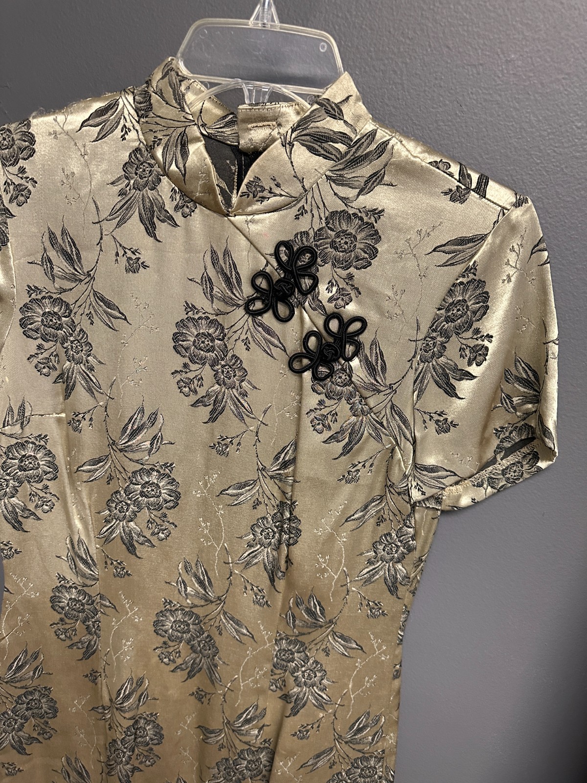 Vintage Molly Malloy Oriental Dress Womens Sz 8 Japanese Kimono Gold Black Embos