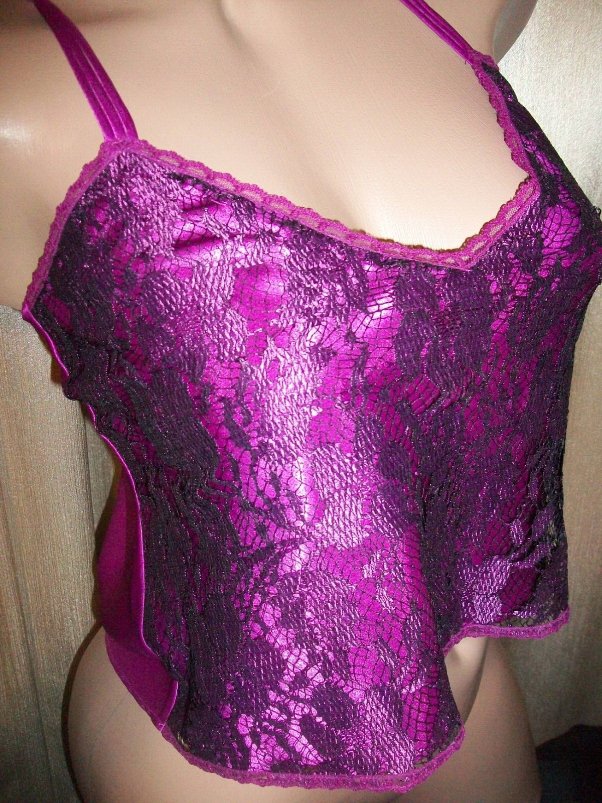 Vtg Purple Victoria’s Secret Lace Overlay Satin Camisole M