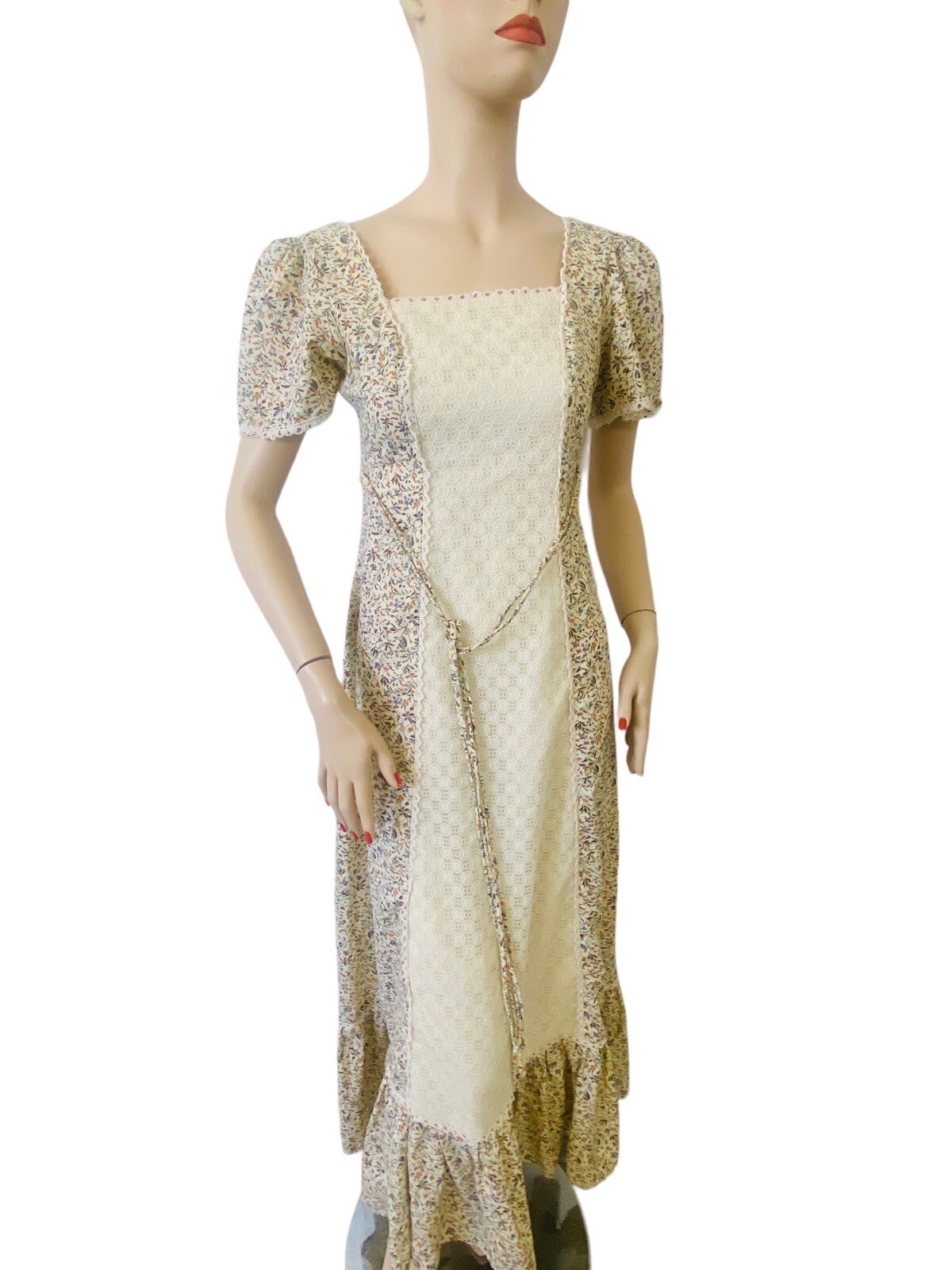 Vintage Candi Jones California Prairie Cottagecore Coquette Maxi Dress 70s XS-S