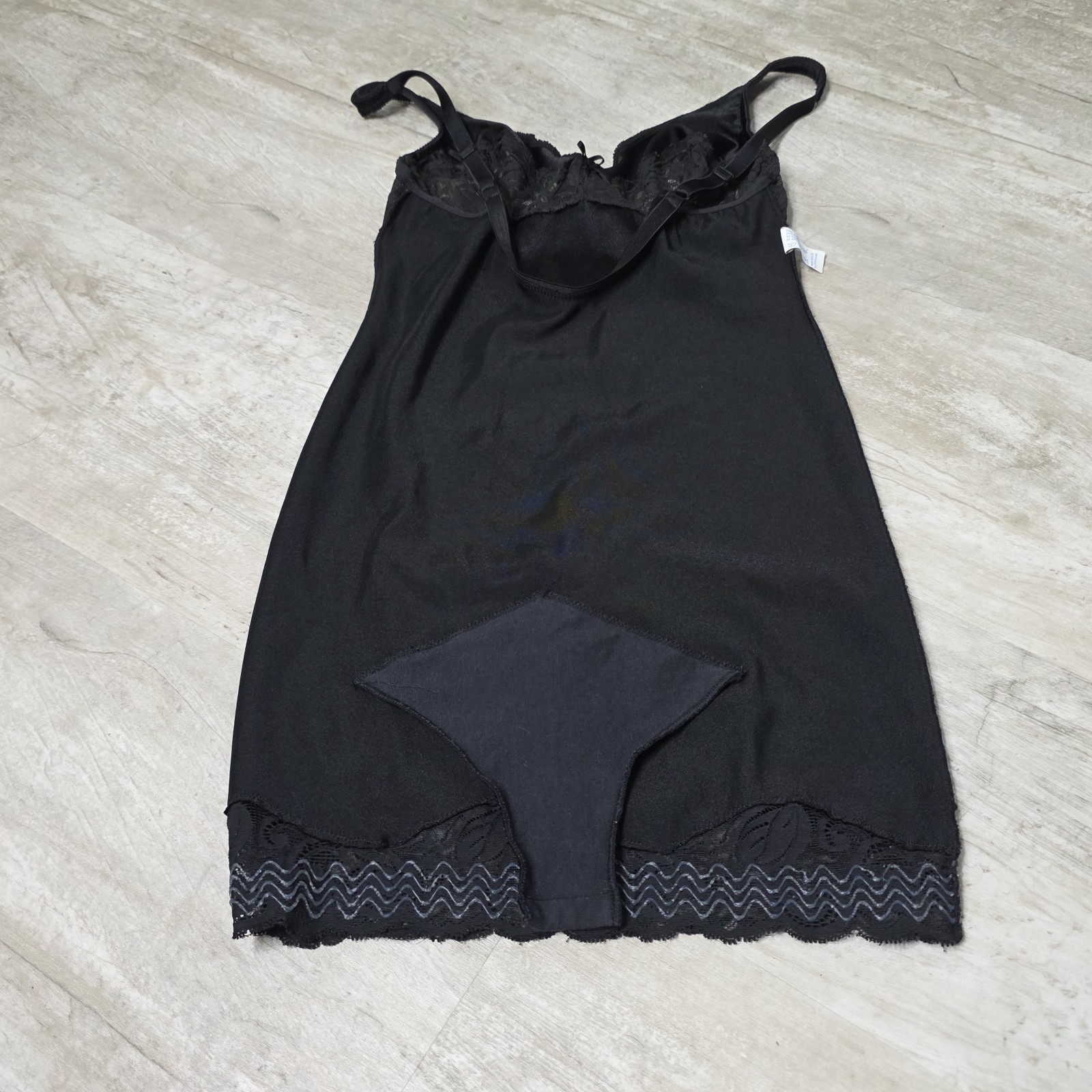 Vintage Vanity Fair Black Slip Dress Fitted Nylon Spandex Size 34