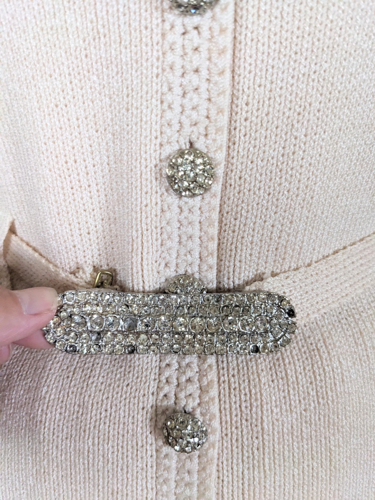 Vintage 80s St John Knits Lillie Rubin Cream Rhinestone Maxi Dress Set