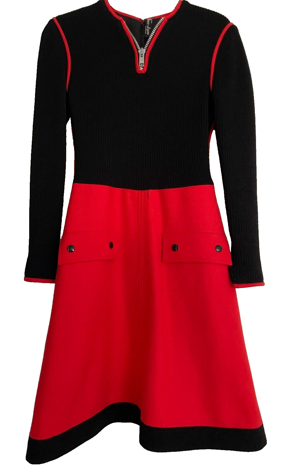 VINTAGE 60s Space Age hero black red knit dress US 2 UK 6 IT 38 FR 34