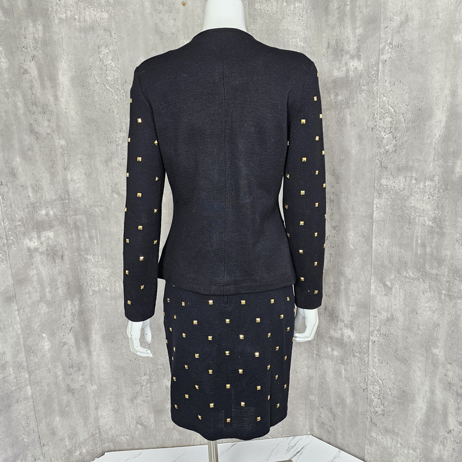 Vintage 80s 90s Outlander Collection Black Skirt Suit Gold Pyramid Studs Career