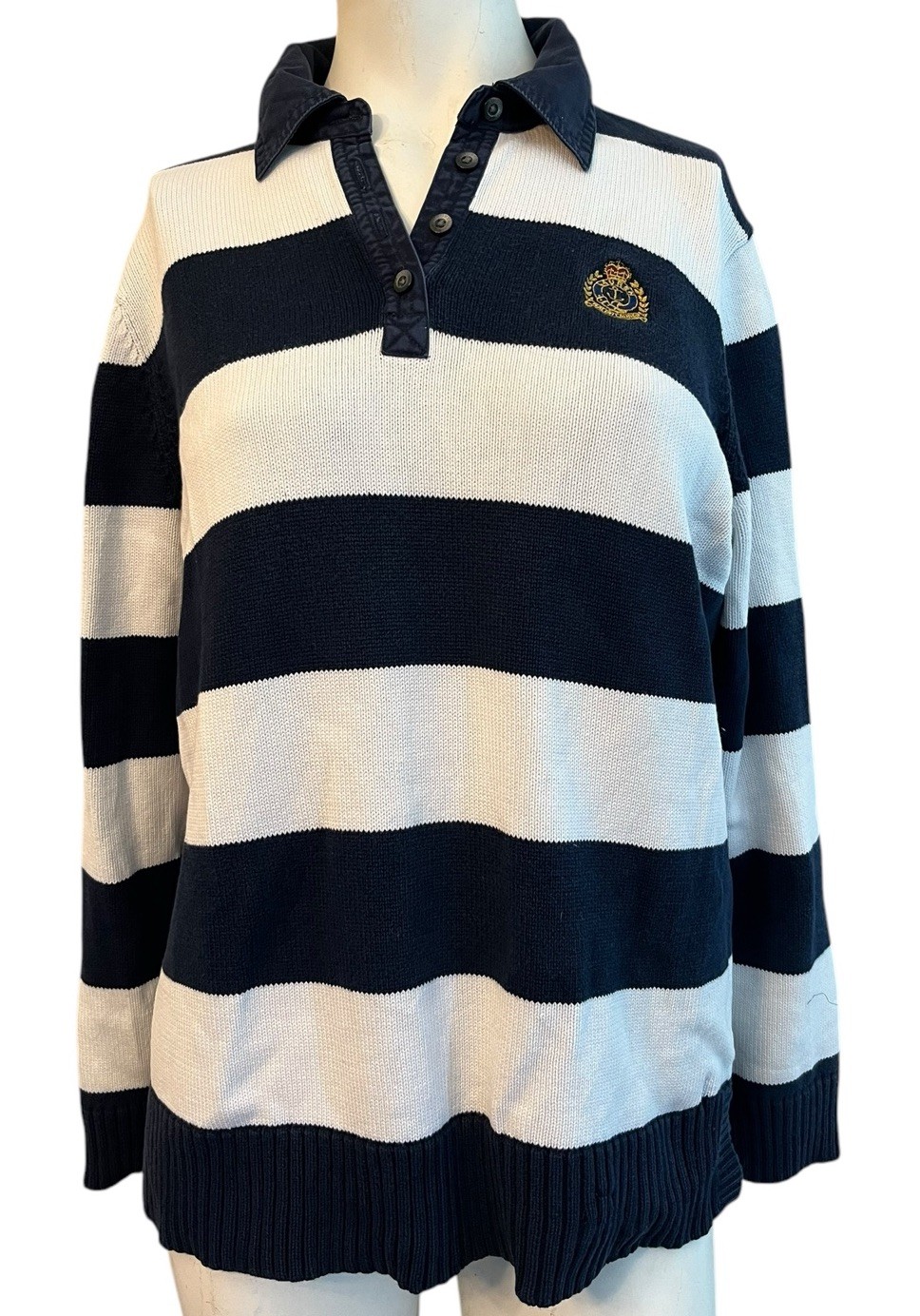 Lauren Ralph Lauren Ladies Medium Cotton Embroidered RLL Gold Crest Striped
