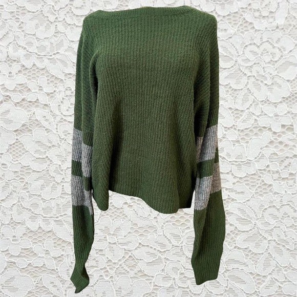 vintage green and grey variety stripe oversized sweater
