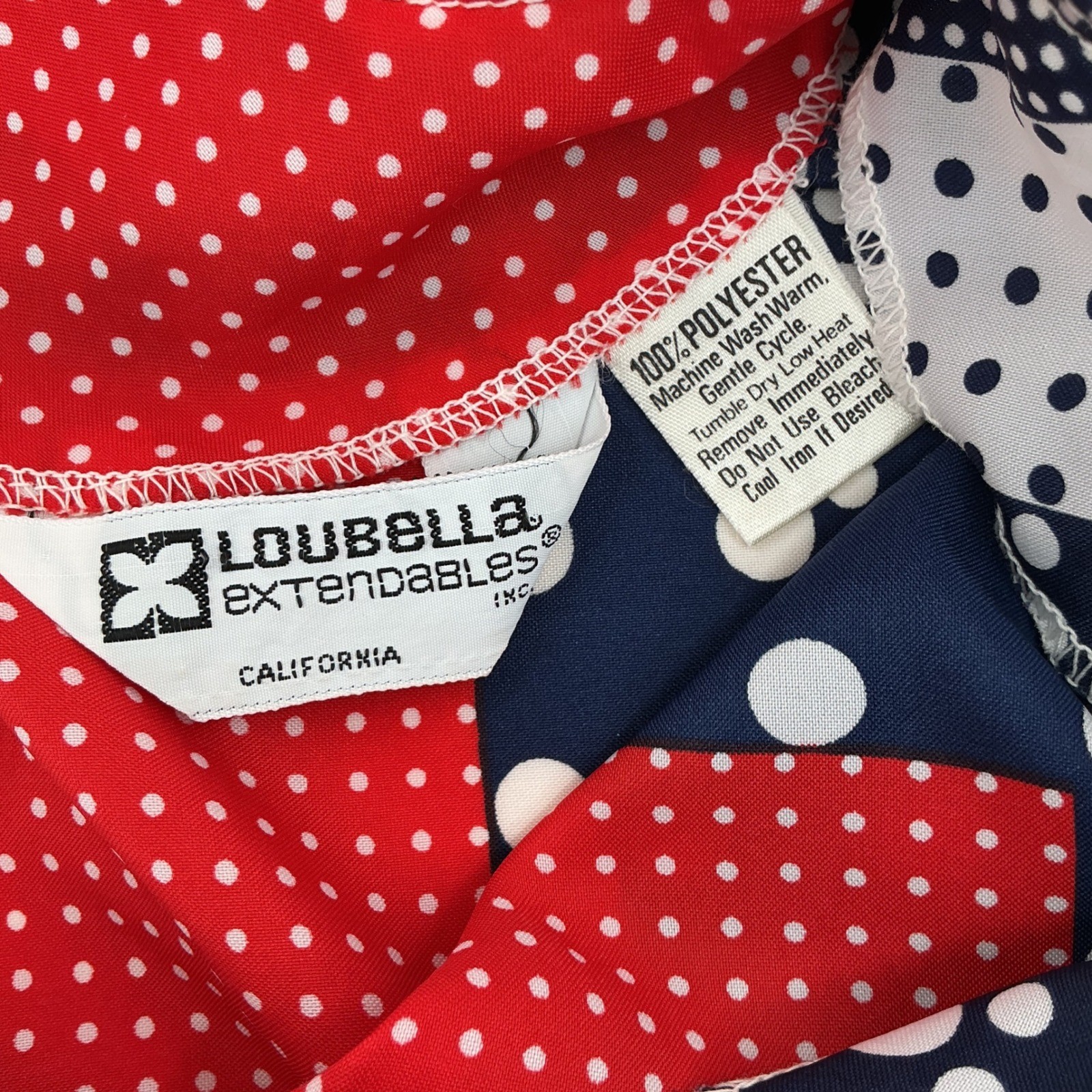 Loubella Tunic Top Wms 10/11 Red Navy Polka Dot Geometric Mod Vintage 70s Retro