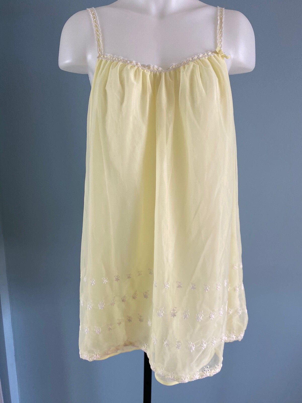 Vintage Tricot Nylon 50s Vasarette CHIFFON LACE Sheer Babydoll Nightgown Size S