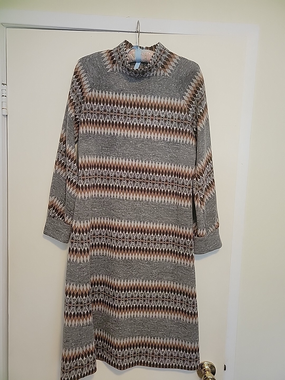70s David Crystal Mock Turtleneck Sheath Dress Argyle Diamond Motif