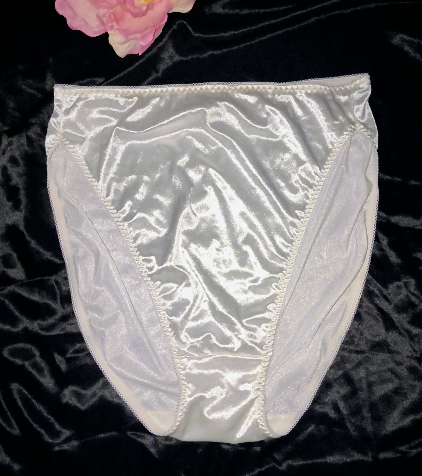 Vintage UNION-MADE NOS White Second Skin Satin Hi Cut Leg Bikini Panties-XL/1X