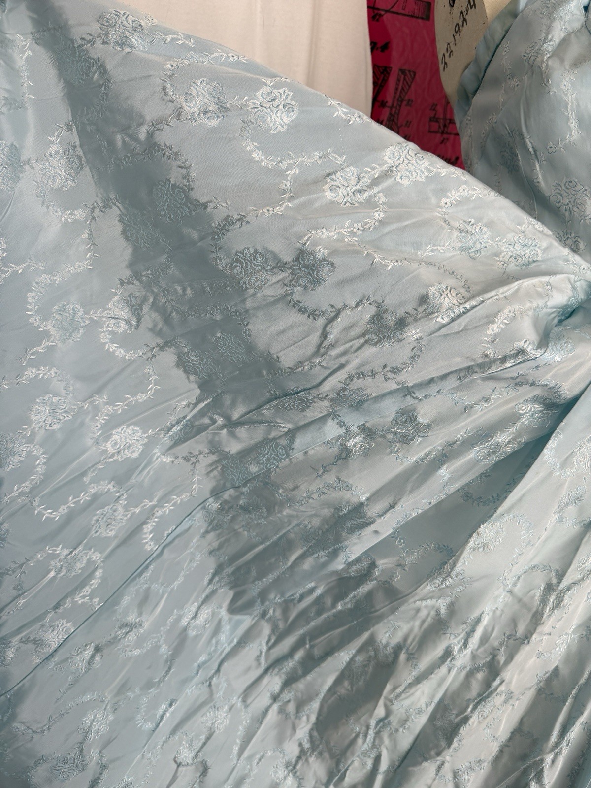vintage 1950s gown baby blue taffeta bridesmaid prom small xs jaquard floral