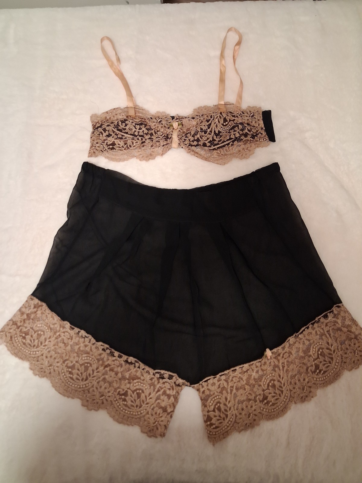 Vintage Panties Bra 1930’s Lace Black Silk Chiffon Tap Pants Lingerie Ladies Xs