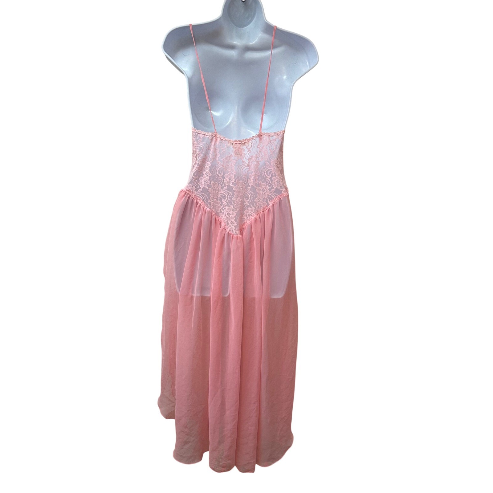 Vintage Fantasies by Morgan Taylor Pink Lace Nightgown Sheer Sleepwear Large USA