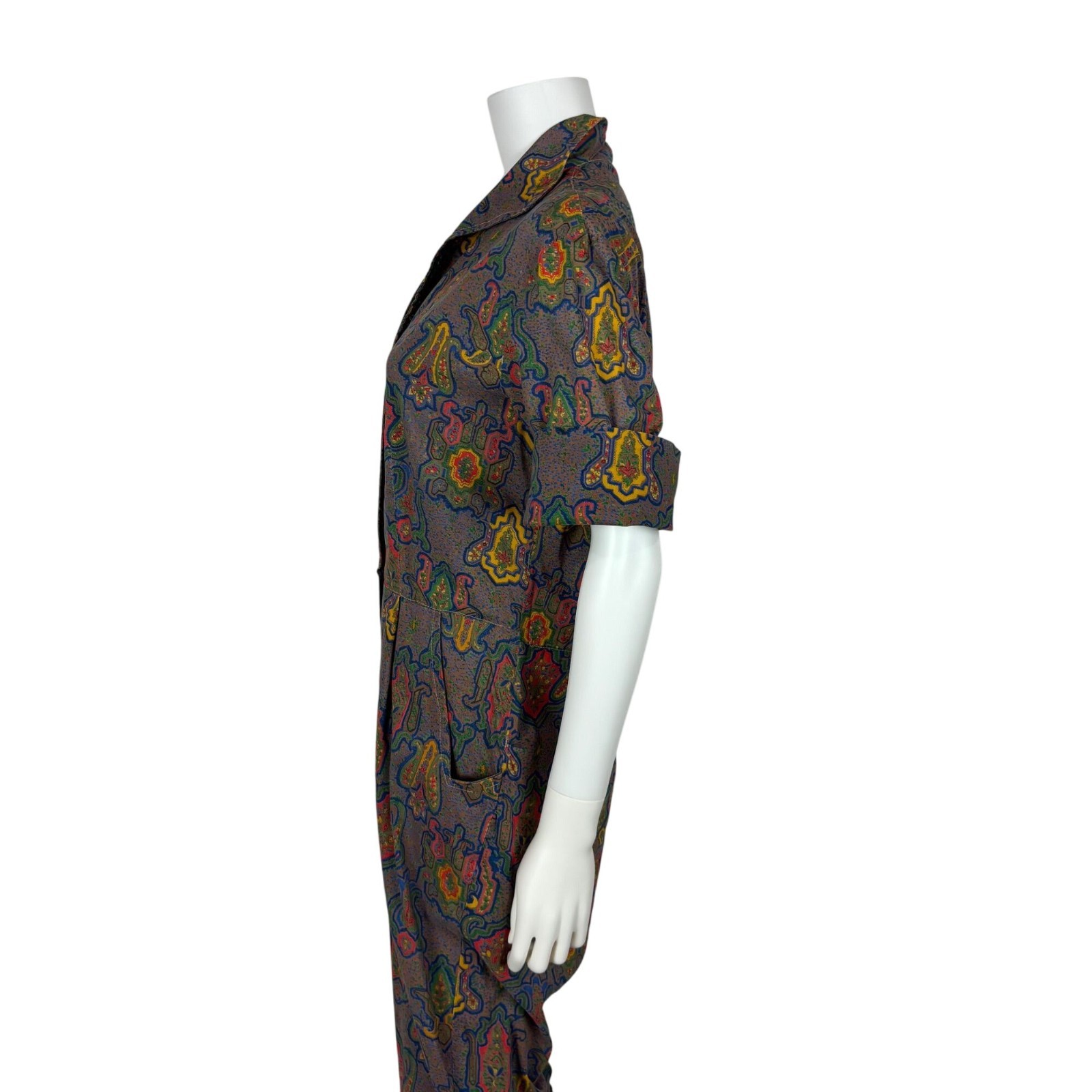 Vintage 50s Jumpsuit Womens L AS IS Multicolored Pattern Cotton Zip Up Casual