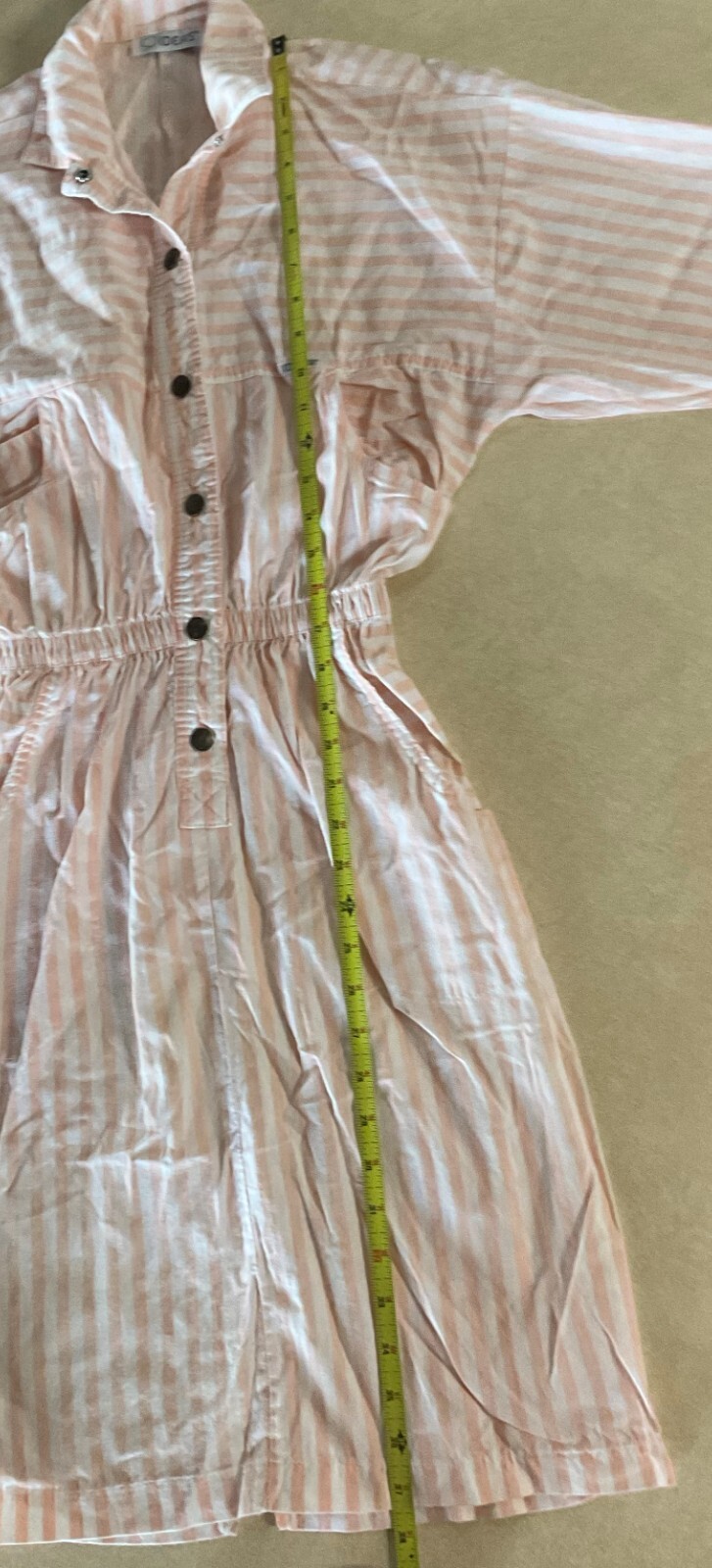 1980s Pink and White Striped Pop Collar Dress with Pockets by Ideas Size Medium