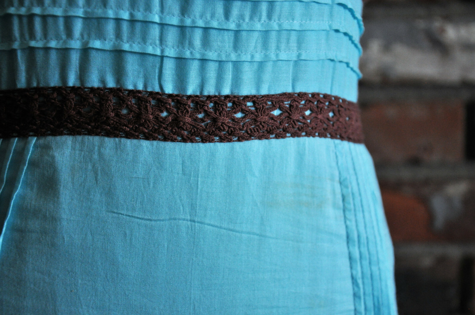 Vintage An Indian Summer Ruffle Blue Cotton Pintuck Prairie Boho LONG Maxi DRESS