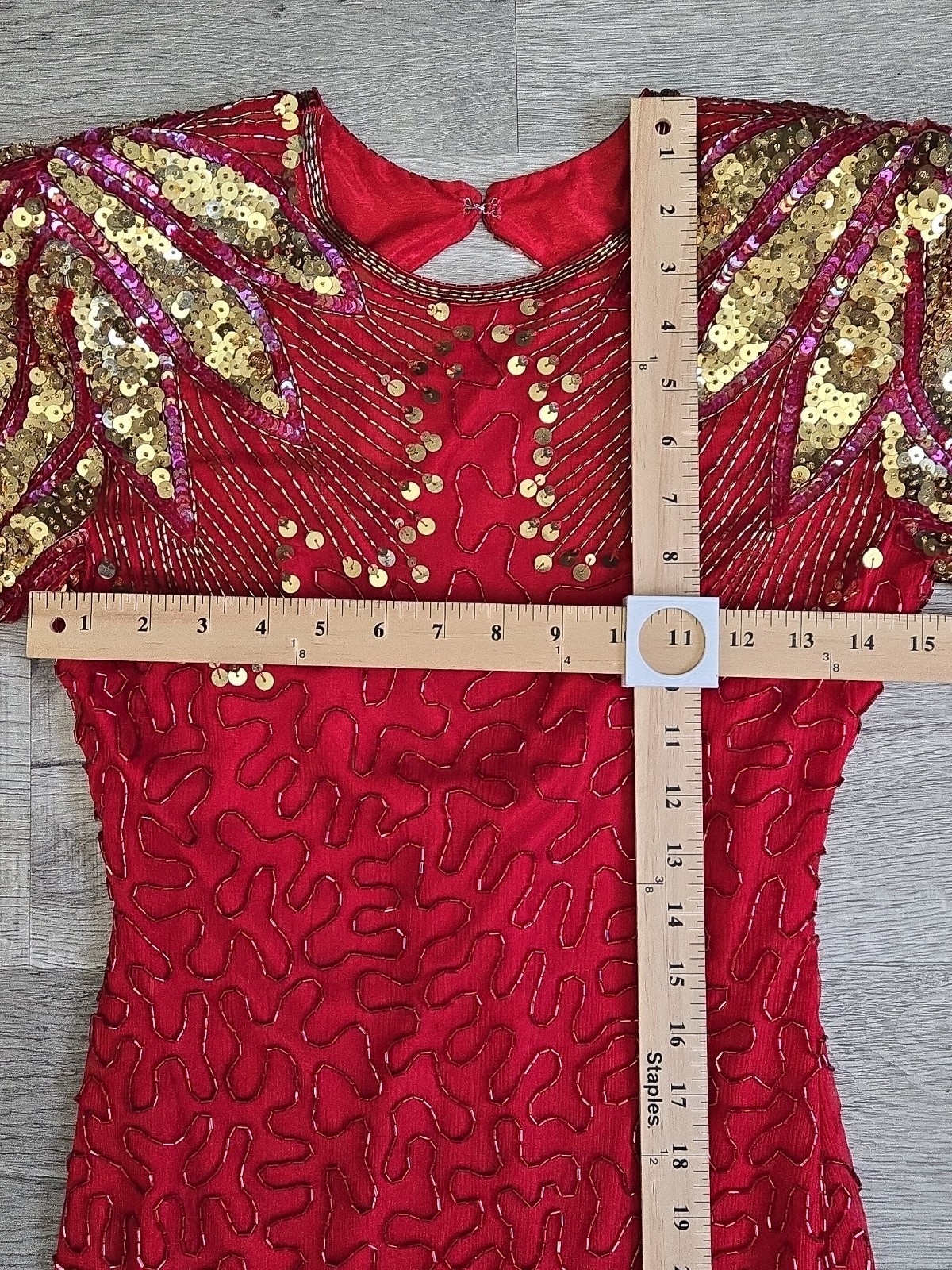 Scala Red & Gold Sequin Beaded Silk Bodycon Cocktail Dress P/P Milan Paris LA
