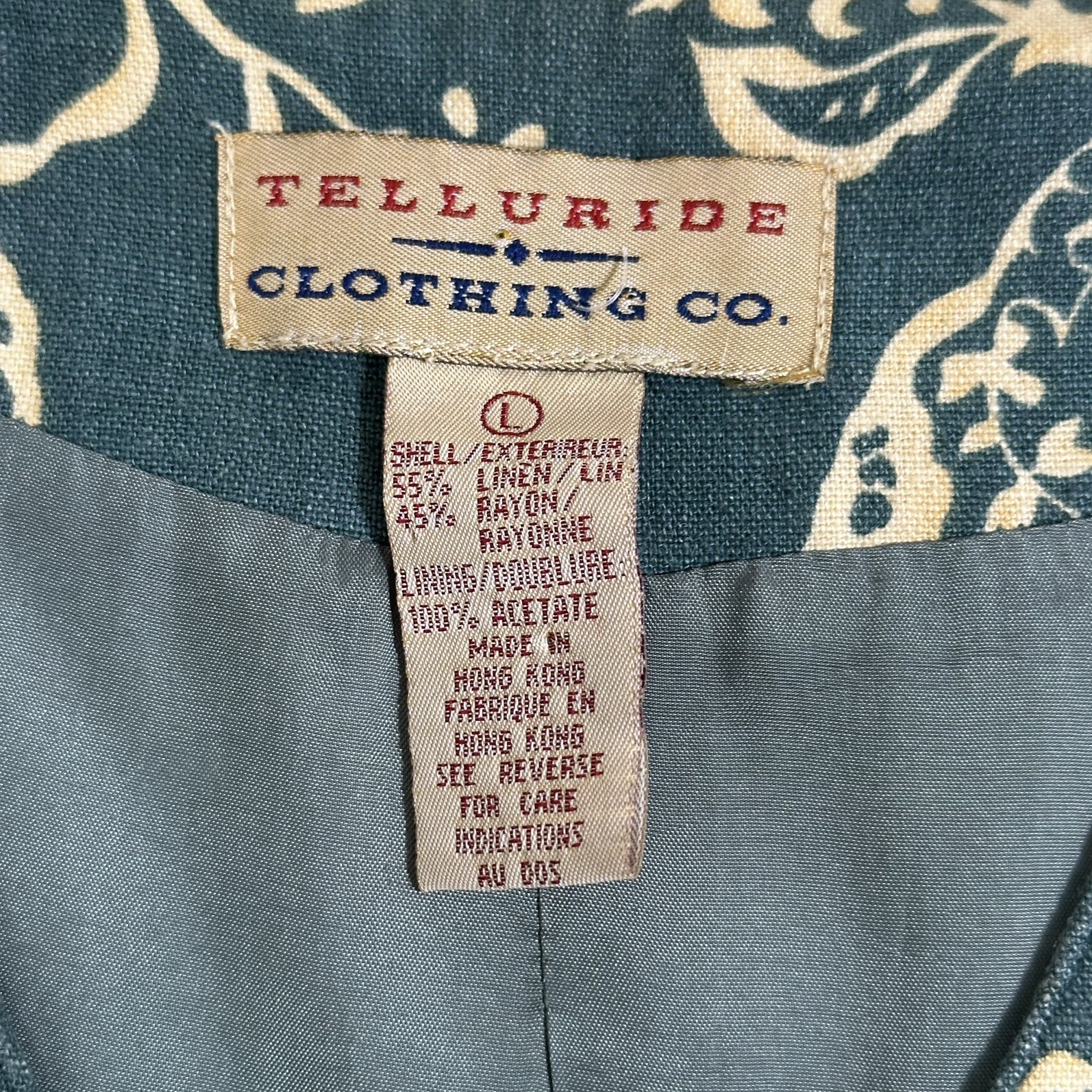 Vintage Telluride Clothing Co. Vest Floral Green White Linen Layer Western L