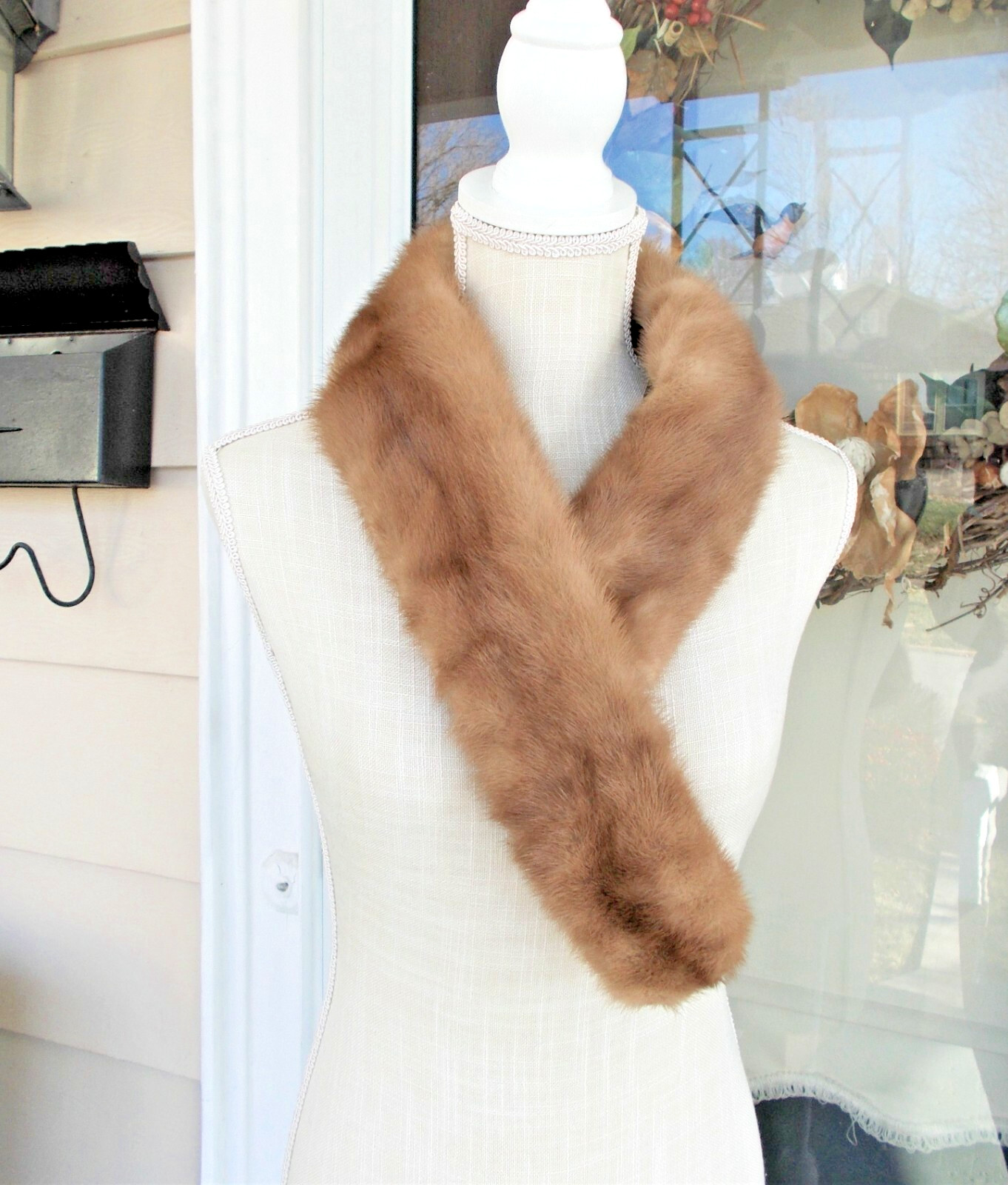 Vintage Champagne Blonde Mink Fur Collar Stole Scarf 36″ D. Schaffer Furs Lovely