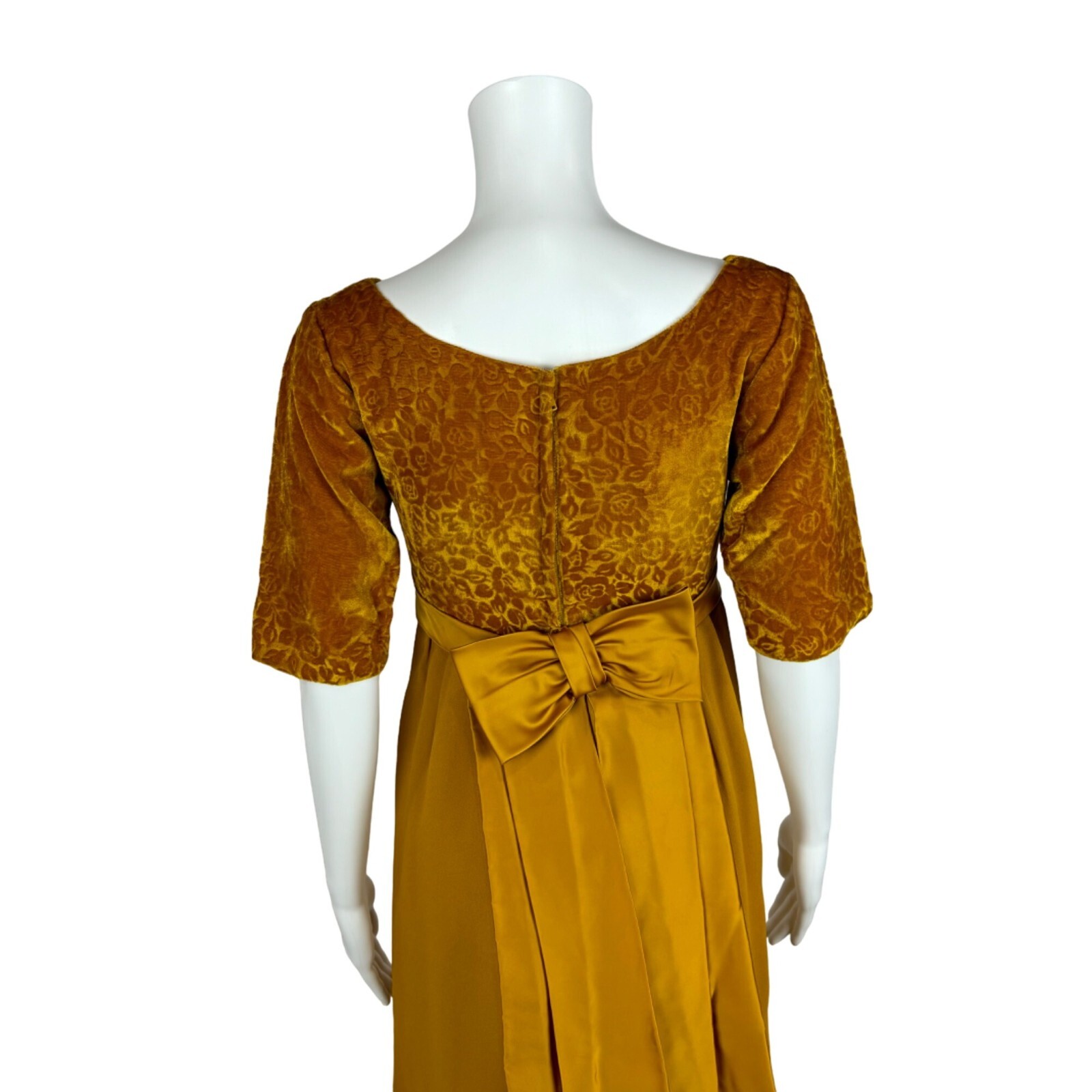 Vintage 60s Formal Dress Women’s Extra Small Mustard Yellow Velvet Maxi