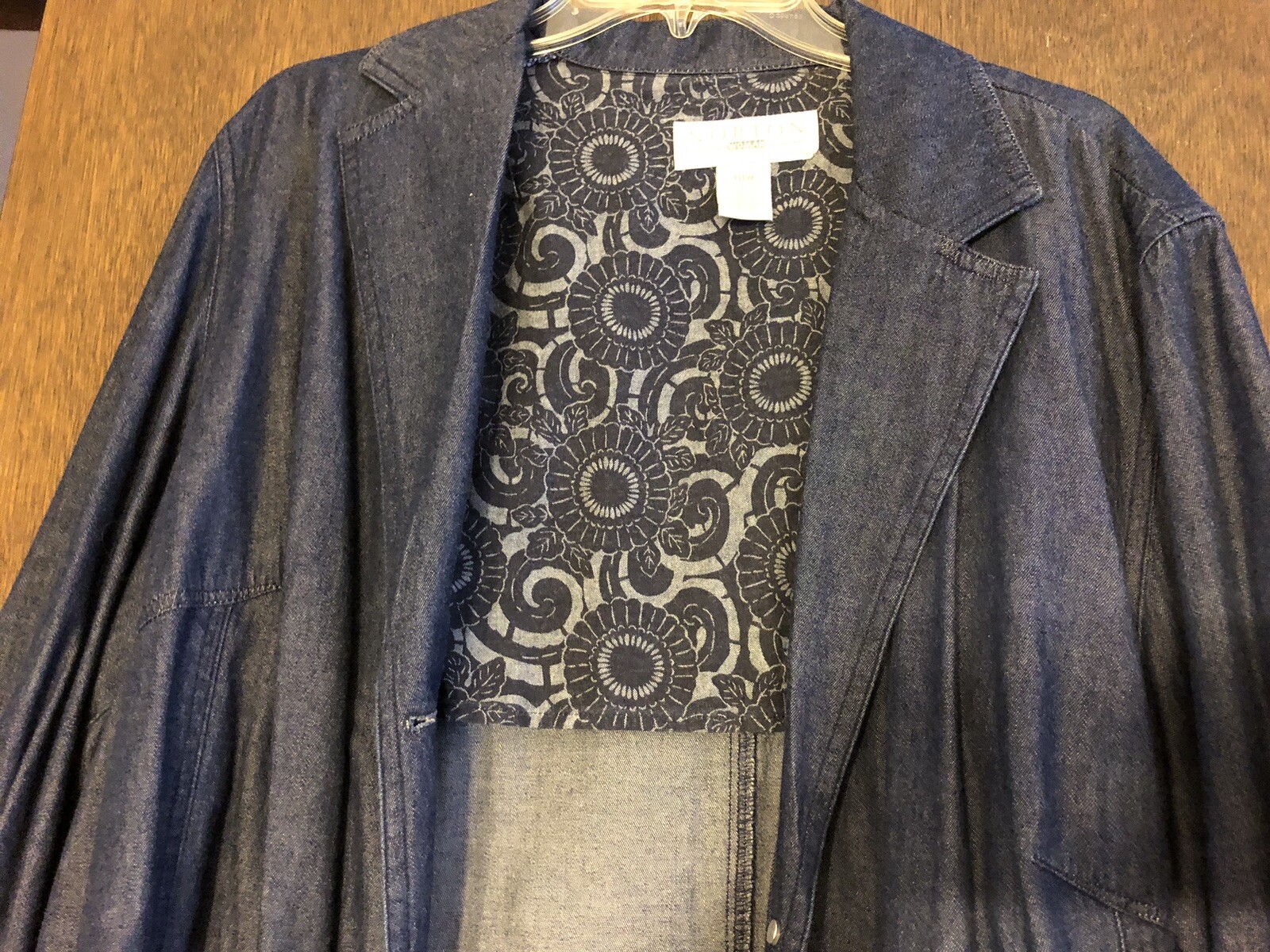 Women’s Plus Size 16W denim blue Norton Woman 25″ chest pockets 28” Long Blazer