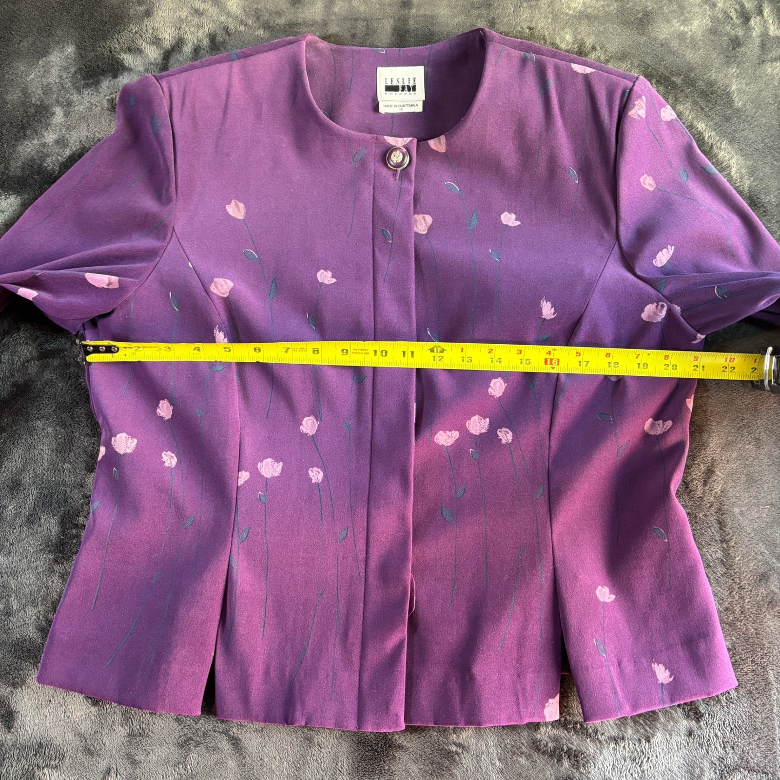 Leslie Fay Vintage Purple Floral Skirt Suit Set Jacket Midi Skirt Size 14