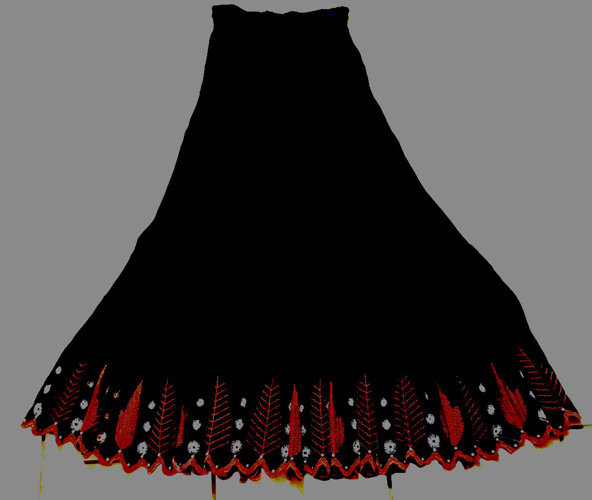 Vtg DOUBLE D RANCH WEAR Maxi BLACK CRINKLE BROOMSTICK SKIRT Embroidered RED S!