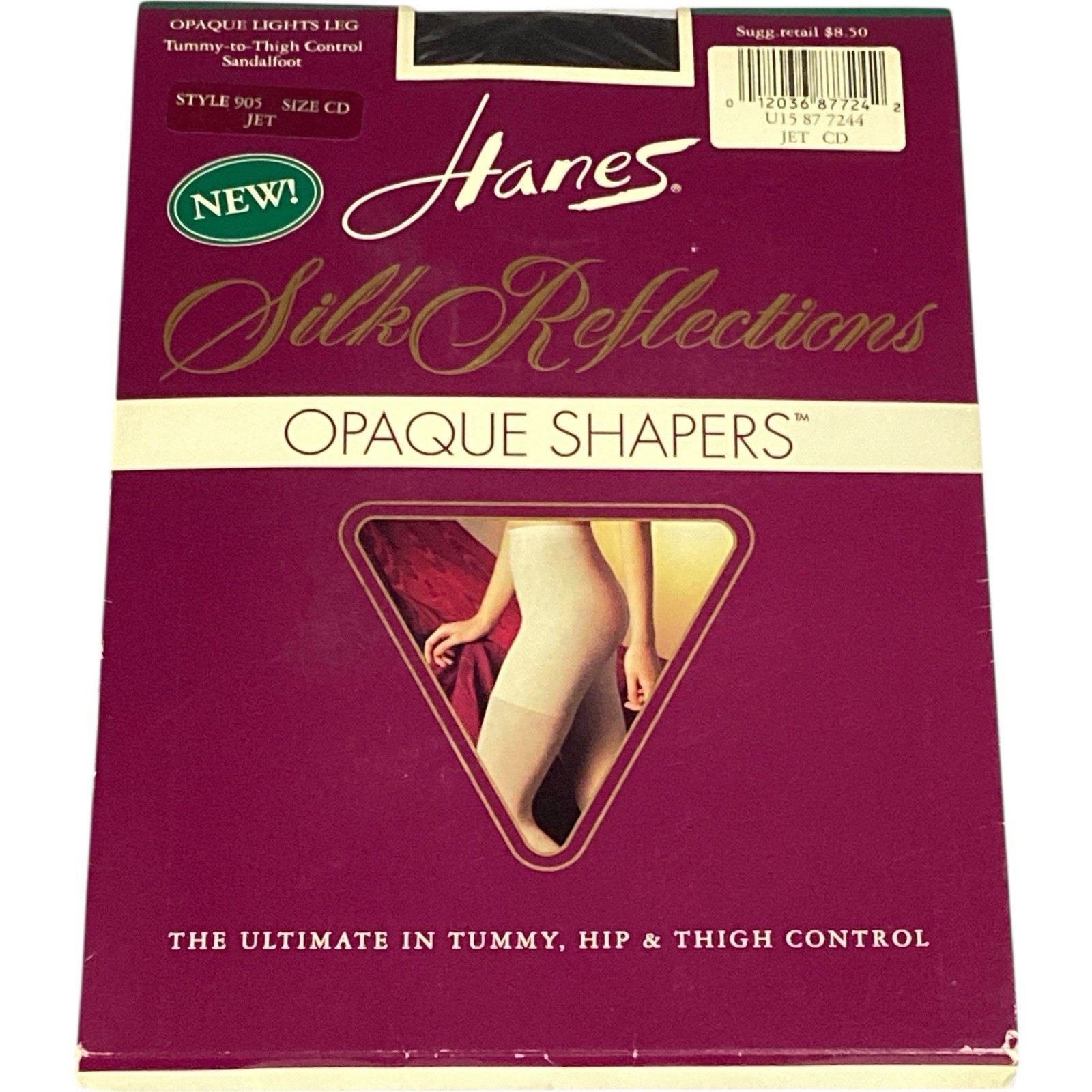Vintage Hanes Silk Reflections Opaque Shapers Sandalfoot Jet Black Pantyhose