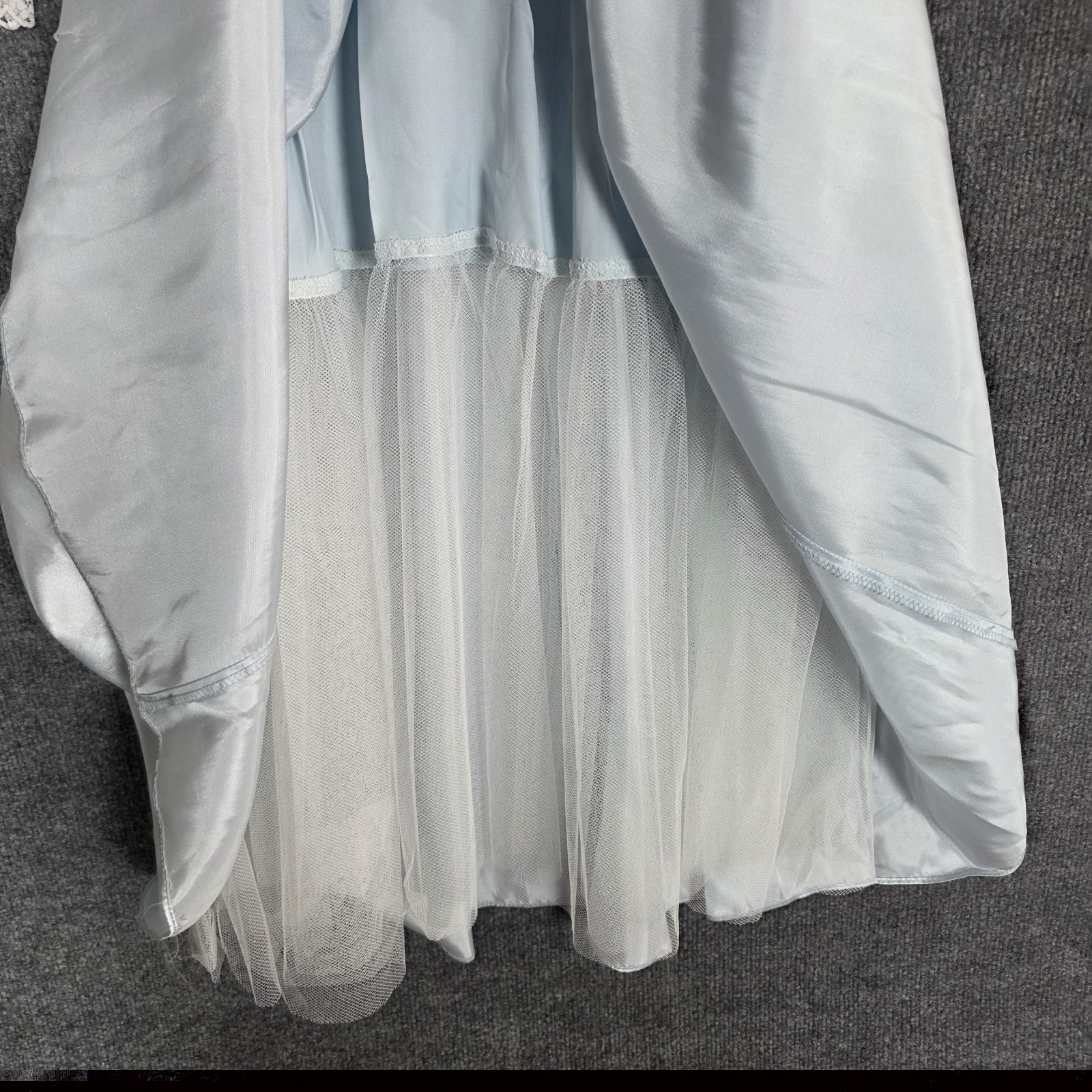 Vintage 80s Gunne Sax Prom Dress SZ 7 Icy Blue Lace Satin Victorian Tulle Skirt