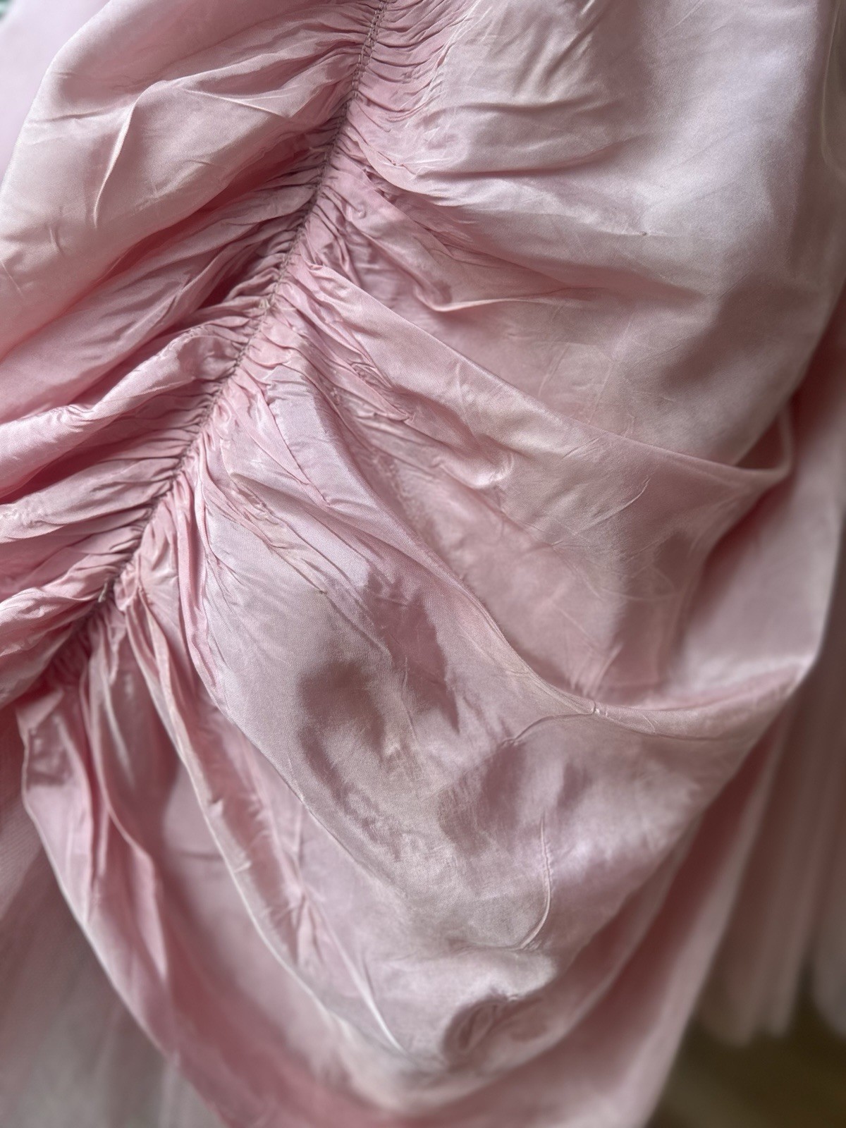 Vintage 1950s Will Steinman Rose Pink Cupcake Satin Silky Prom Gown Dress