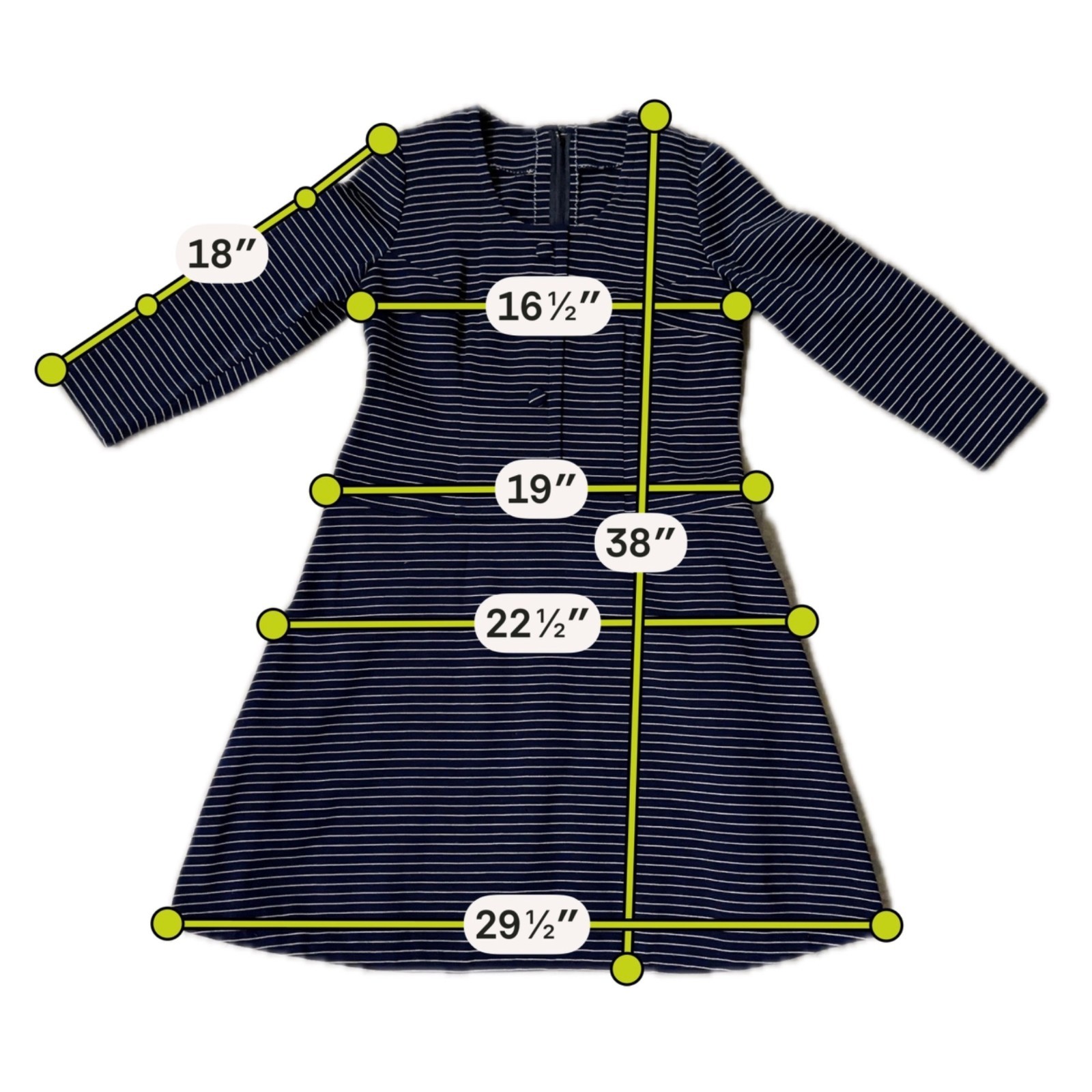 Vintage Navy Blue Handmade Dress Stripes Back Zipper Classic Fit And Flare