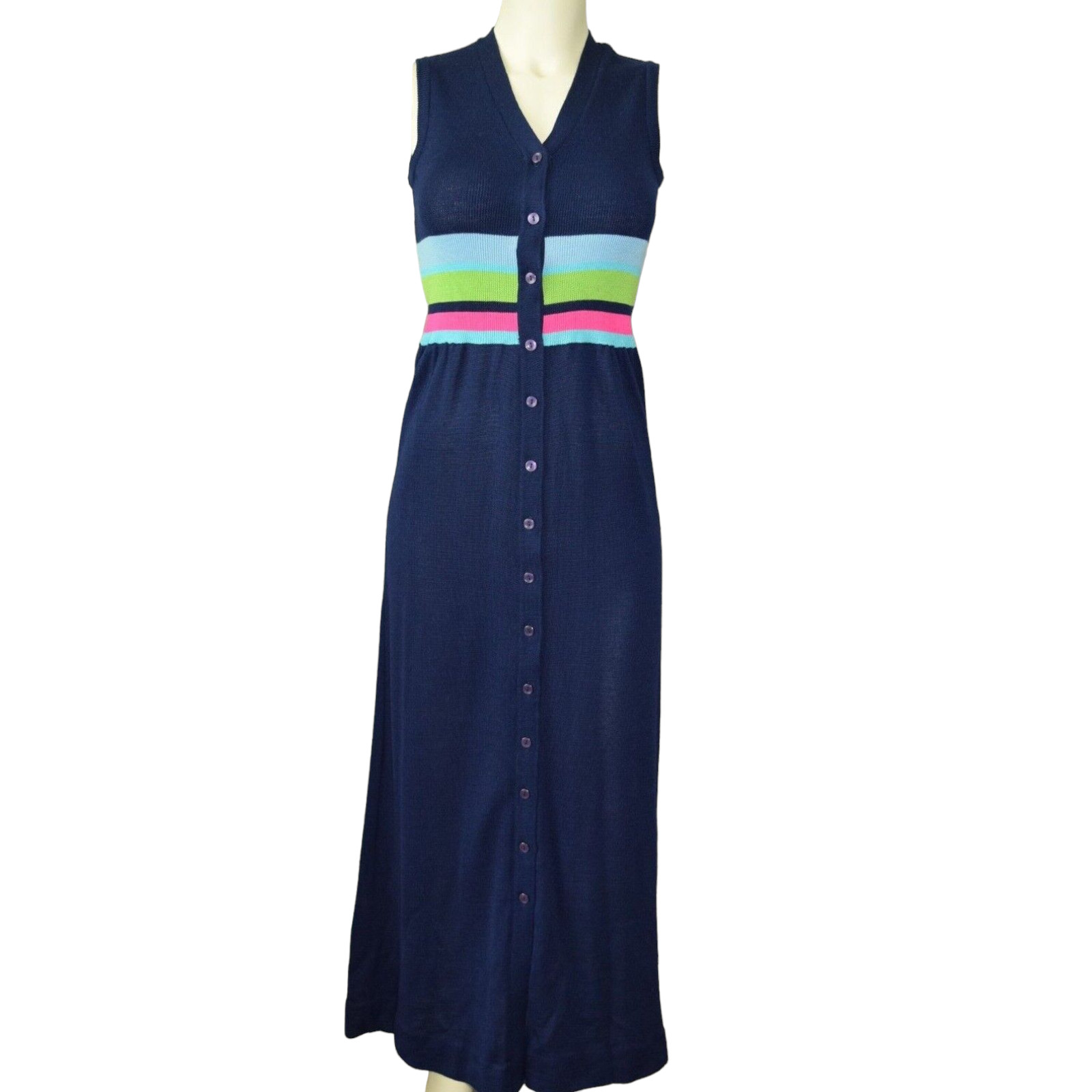 70s Maxi Knit Sweater Dress Sz 8 Pencil Button Aristo Kat Hong Kong Bodycon