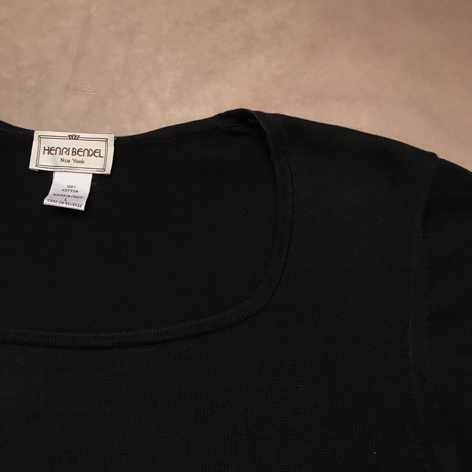 Vintage Henri Bendel New York 100% Cotton Black Square Neck Knit Top Made Italy