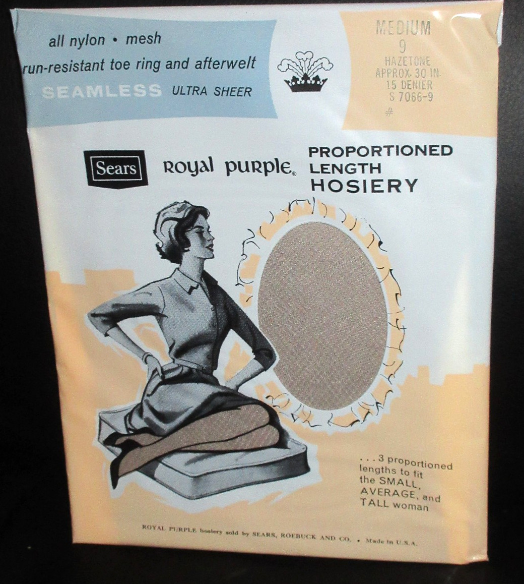 Vintage Royal Purple Hosiery Size Sears 9 MEDIUM HAZELTONE NYLON STOCKINGS