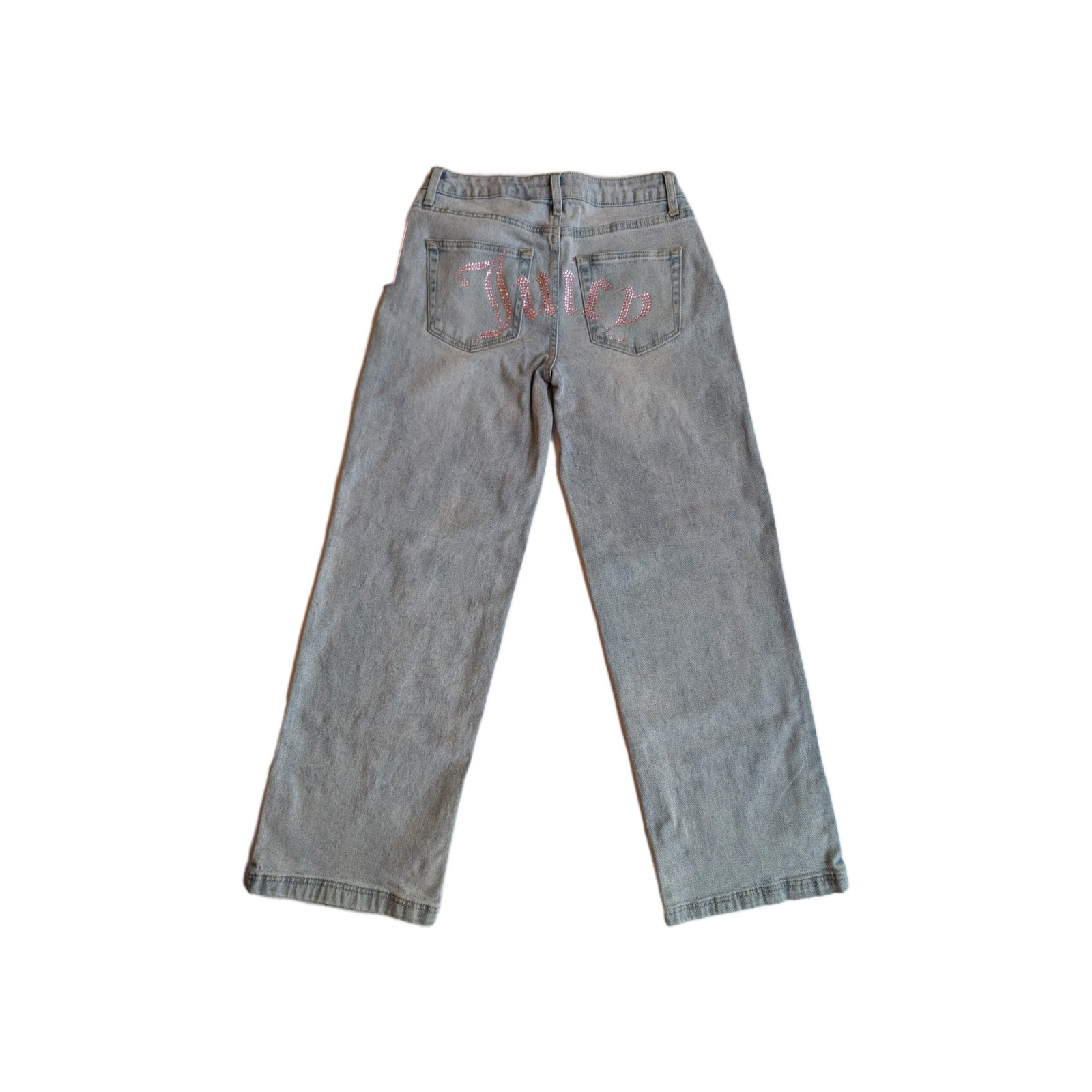 Juicy Couture Light Wash Rhinestone Embellished Jeans 7/28 Wide Leg Hi Rise Y2K