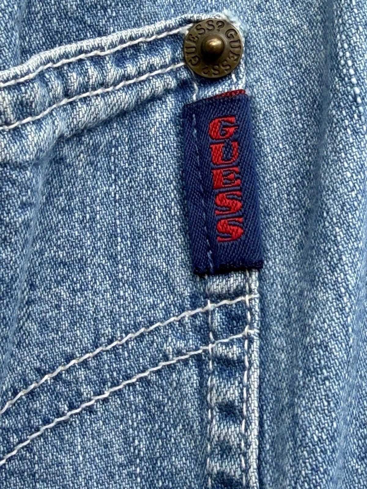 VTG 90’s Guess Jeans Denim Blue SLS Collar BF CTN Blouse SZ Med.