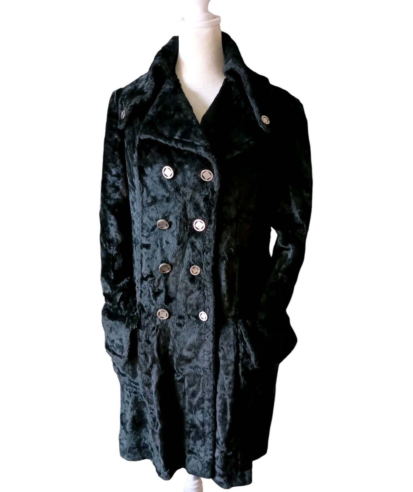 VTG 70s Fit To Flare Short Double Breasted Faux Fur Coat w/ Button Down Collar S