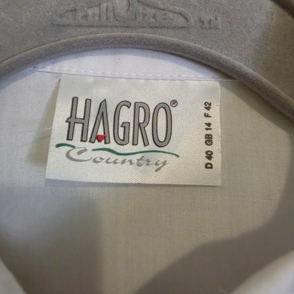 Vintage Hagro Country Trachten Blouse White Edelwiess Pewter Buttons Sz 14/Med