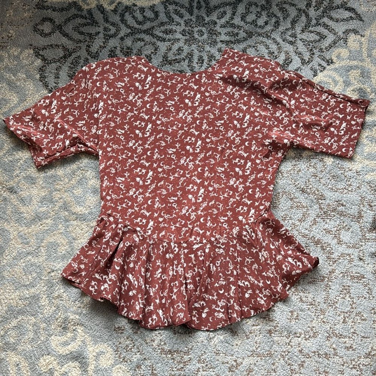Tina Barrie Vintage Peplum Top & Skirt Set Maroon 12/14