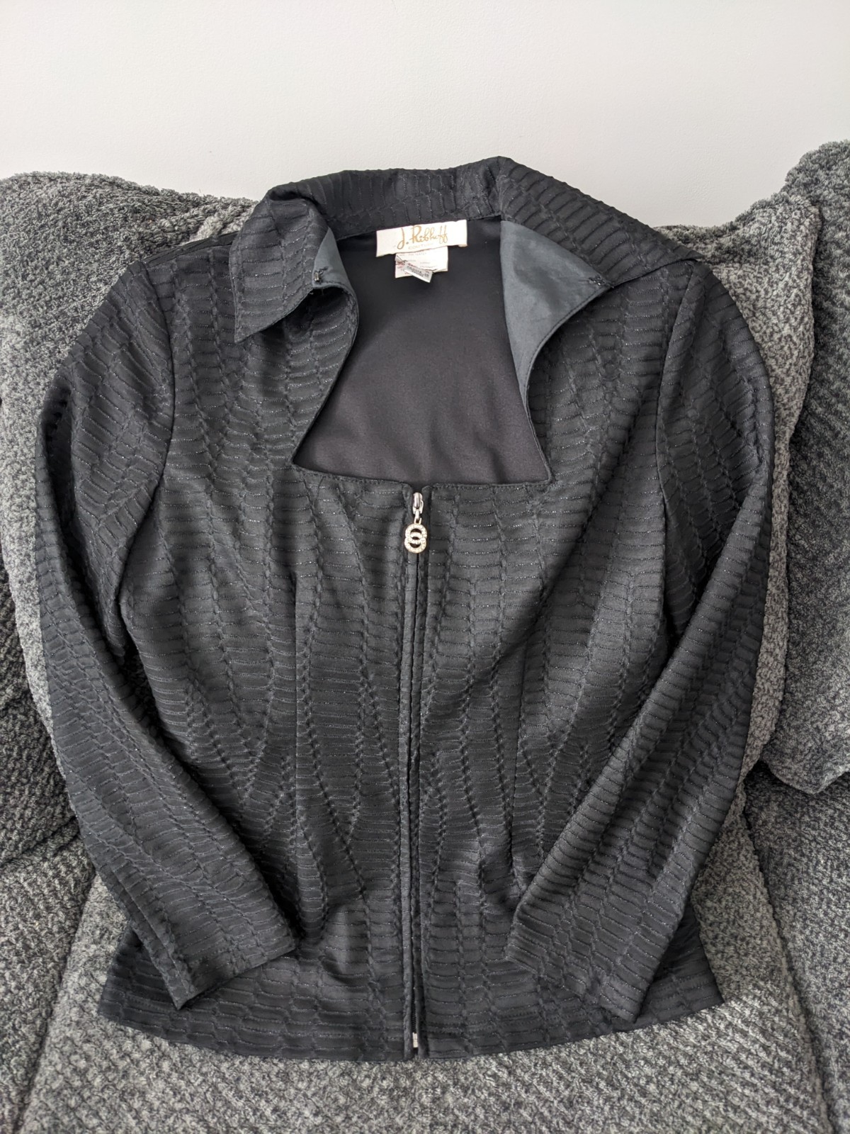 Joseph Ribkoff Couture Vintage Elegant Black Blazer Textured Sheer Arms