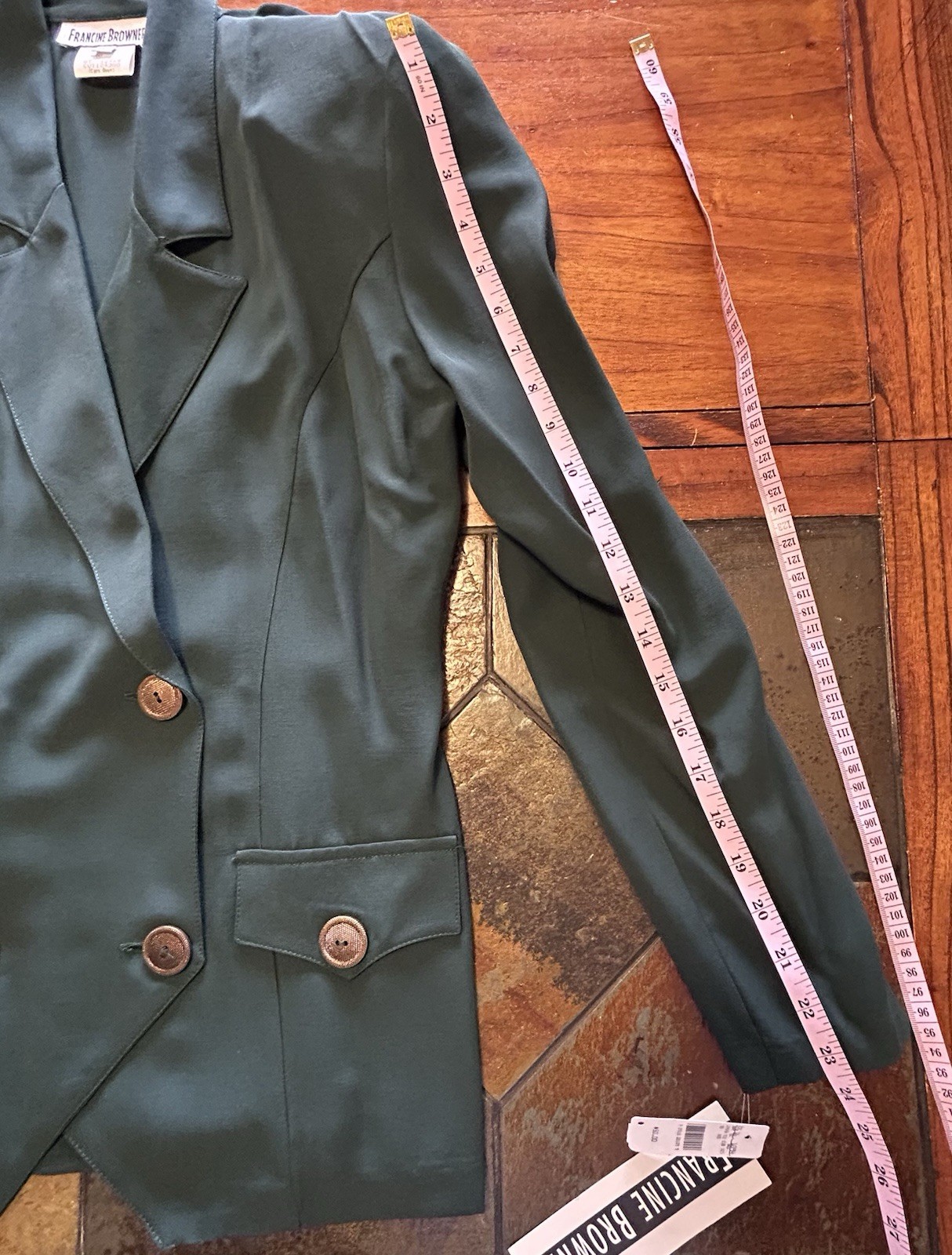 NWT VTG 1980s/90s FRANCINE BROWNER Green Double Breasted Shoulder Pads Jacket