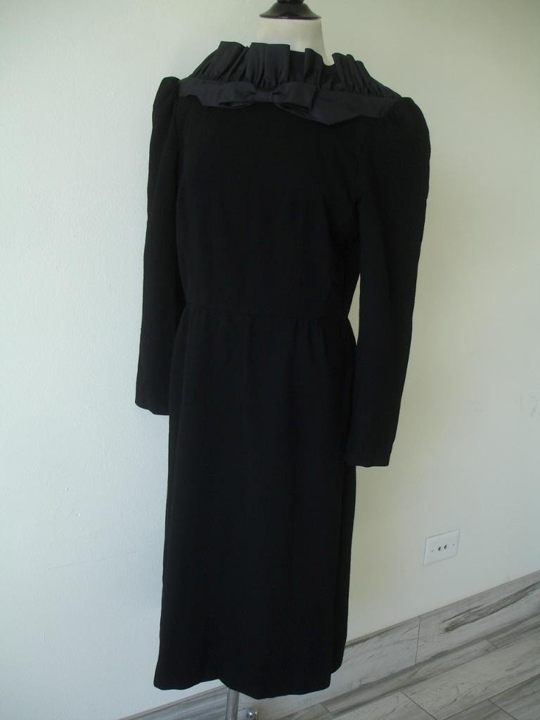 Women’s M POSH by Jay Anderson Vtg 1960’s Black Romantic Ruffle Bow Front Dress