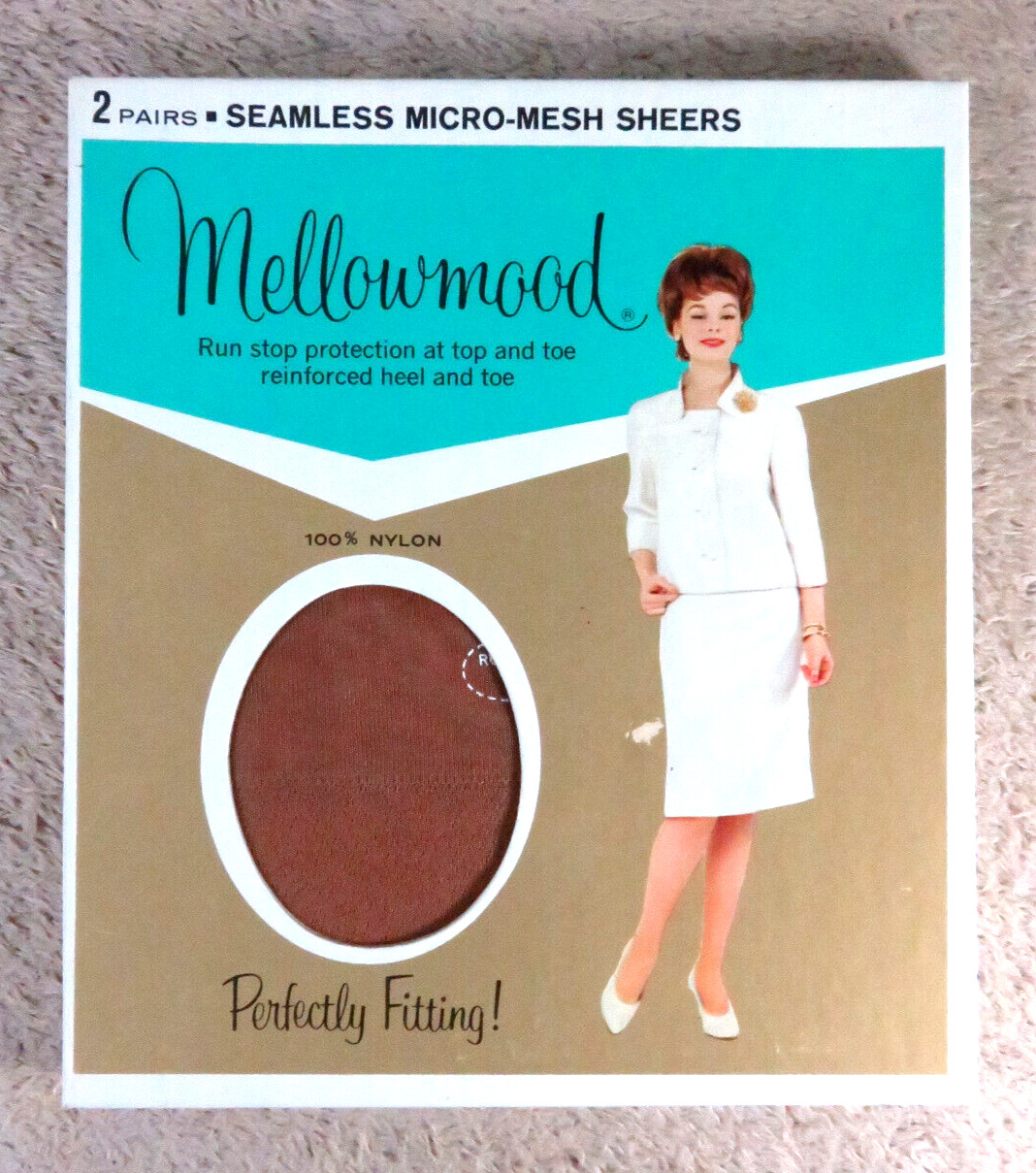 2 prs – Vtg MELLOWMOOD Seamless 100% Nylon Stockings Hosiery TAUPETONE – Sz 9