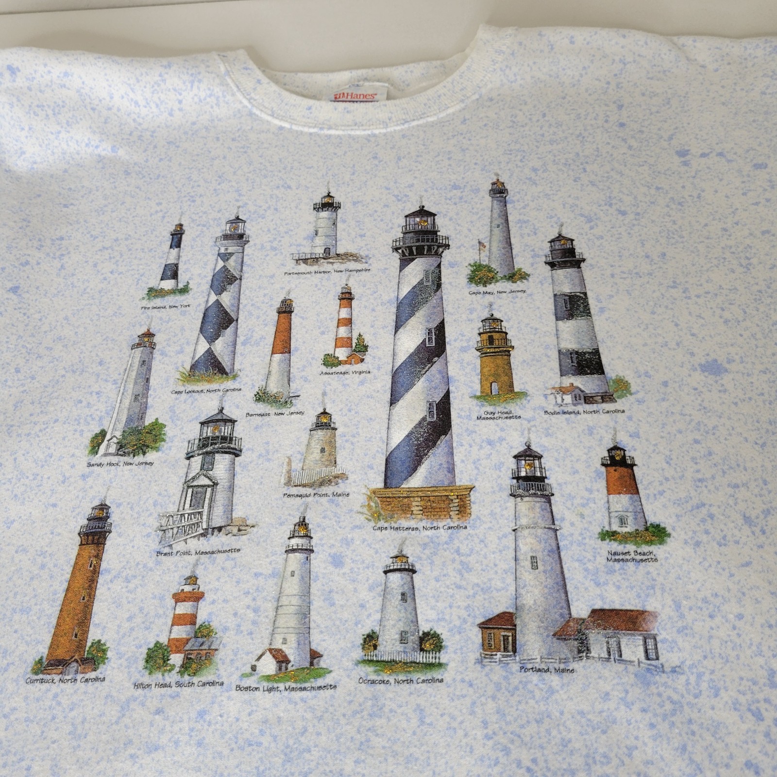 Vintage Hanes East Coast Lighthouses Women’s Crewneck Color Splash Sweatshirt XL