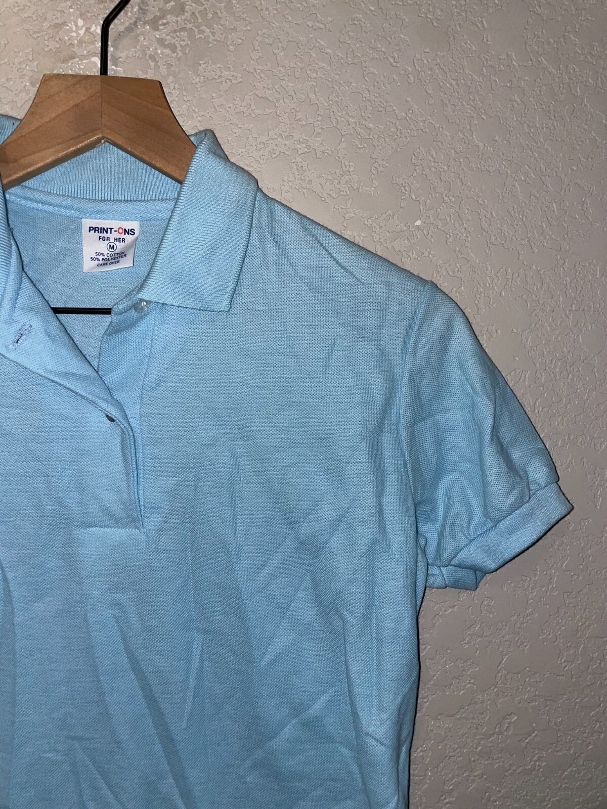 1970s 80s Vintage Women’s Print Ons Print-Ons Blue Polo Blank Shirt Top Women M