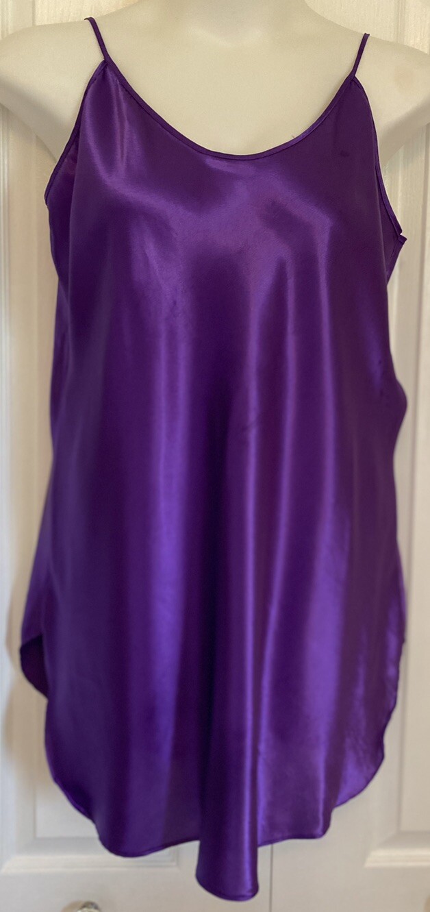 INTIMATE MOODS Purple Liquid Satin Nightgown Spaghetti Strap Chemise Sexy Medium