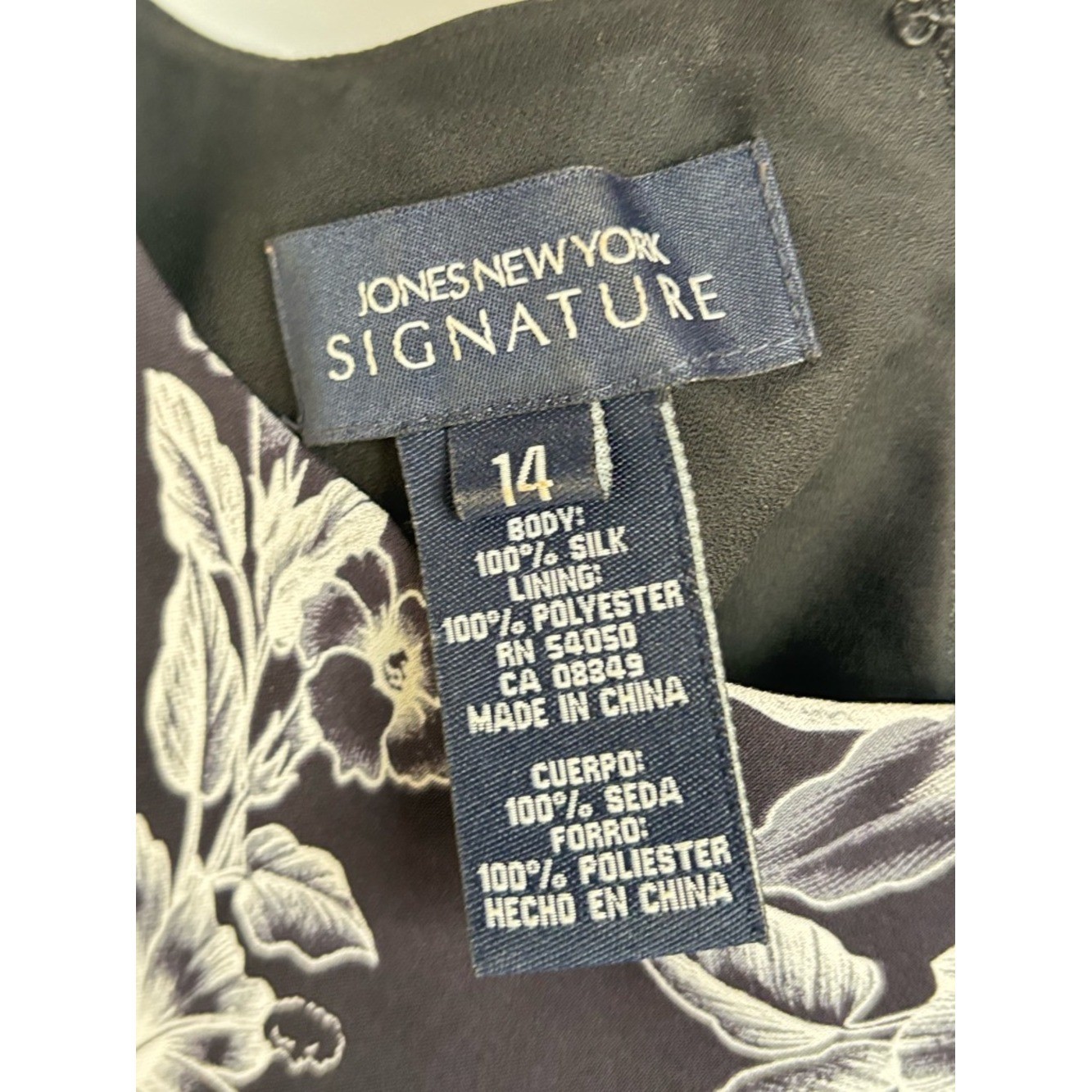 Y2K Silk Vintage Jones New York Signature Black & White Floral Midi Dress L