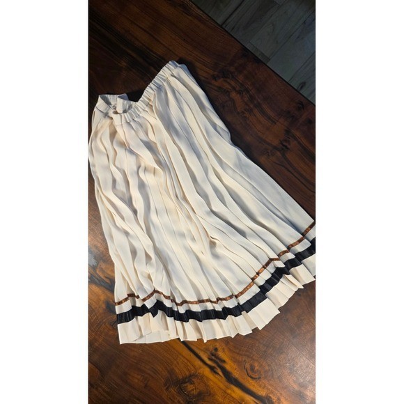 Vintage Pleated Midi Black Copper Ribbon Cottagecore Y2k Stretch Boho Indie