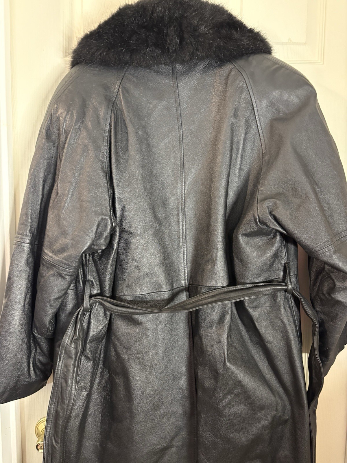 Pelle New York Milano black leather maxi coat with Fur Trim